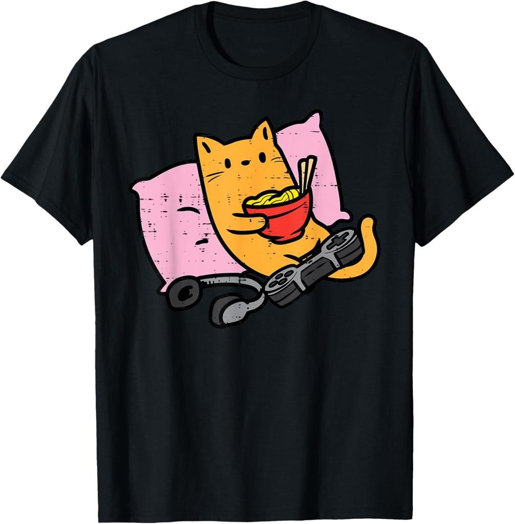 Gamer Cat Ramen Kawaii Gaming Japanese Women Girls Teen T-Shirt Mens Womens Tees Top