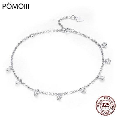 BAMOER 925 Sterling Silver Simple Geometric Crystal CZ Link Chain Bracelets & Bangles for Women Authentic Silver Jewelry SCB103