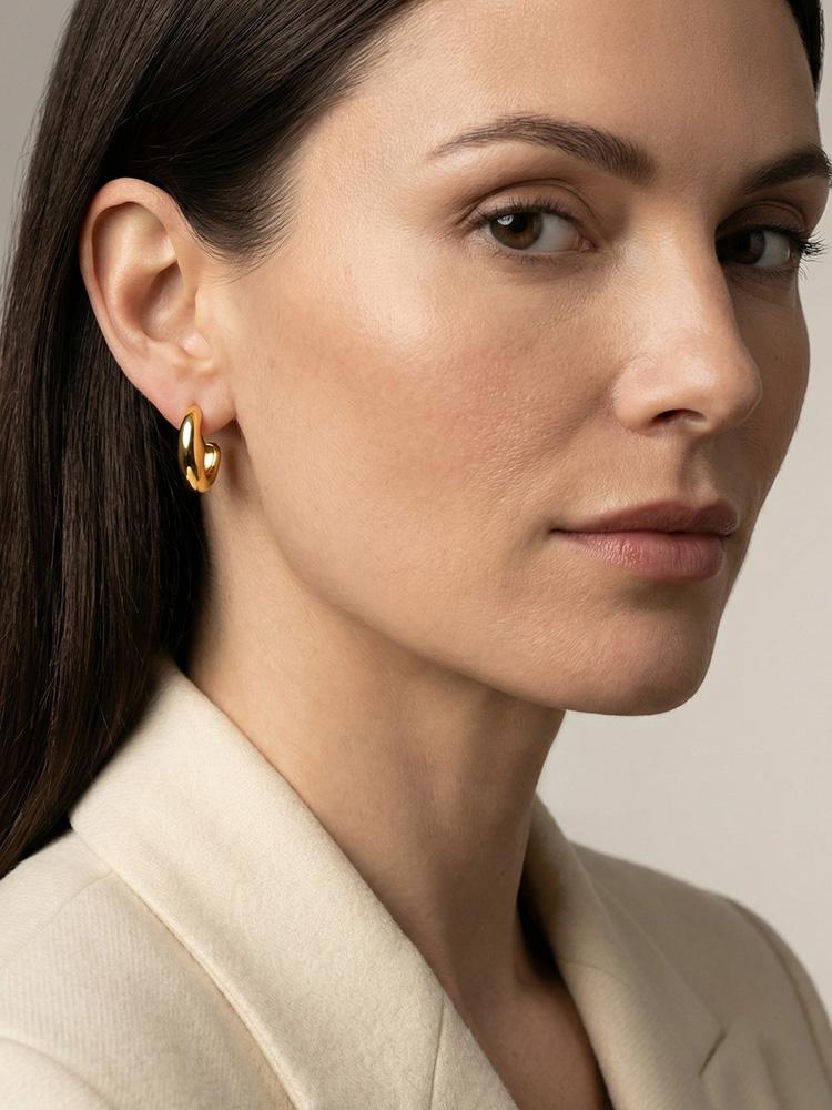 waterproof Stainless Steel Geometric Hollow Out Stud Earrings, Modern Minimalist Gold Plated Earrings for Women
