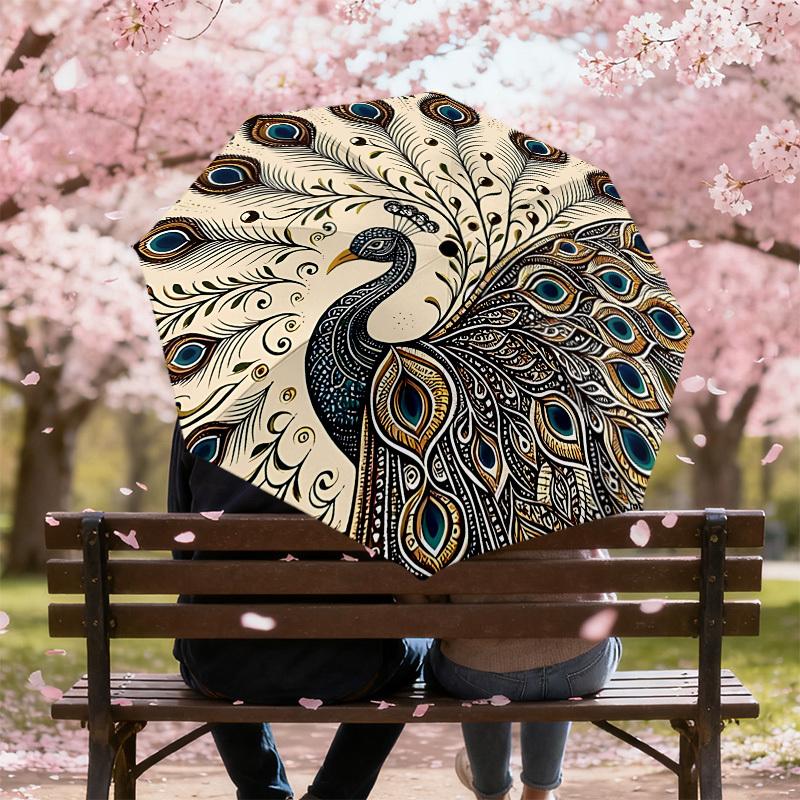 1PC Peacock feathersAutomatic Open/Close Umbrella with Windproof, 8-Rib Sturdy Canopy, Durable Ribs, Fashionable Design1239A