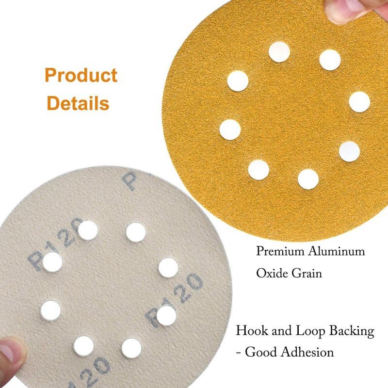 100PCS 5-Inch 8-Hole Hook and Loop Sanding Discs 120-Grit Random Orbit Sandpaper, 100-Pack