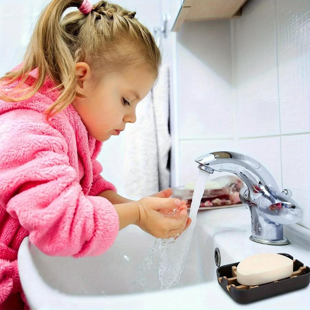 1Pcs Wooden Soap Dish Drain Soap Tray Sink Holder Soap Rack For Bathroom Multifunctional Storage Rack Household Bathroom Supply