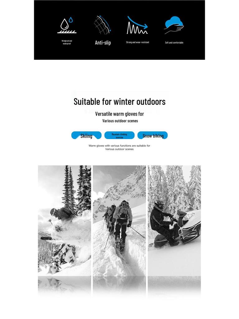 Unisex Fleece-Lined Water-Repellent Touchscreen Gloves for Winter Cycling and Skiing