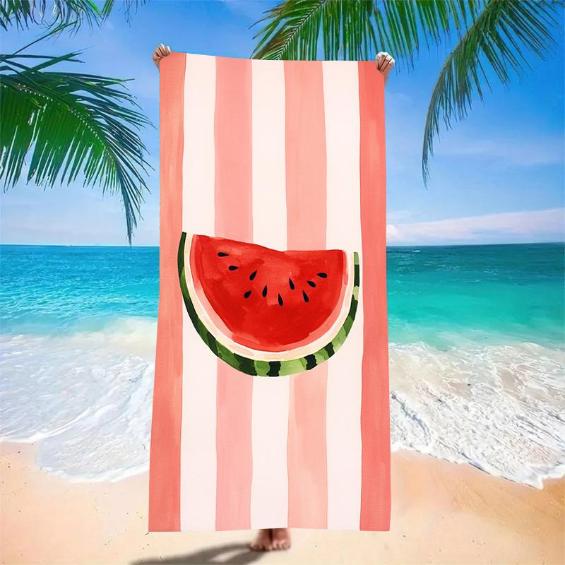 Watermelon Slice Beach Towel Pink Striped Summer Fruit Theme Soft Microfiber Towel For Beach Picnic Poolside Relaxation