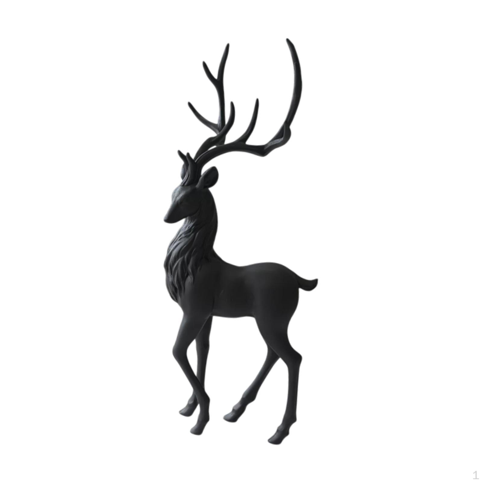 

Black Deer Statue Ornament Decoration Elk Figurine Craft Sculpture for Art Shelf Accent Standing