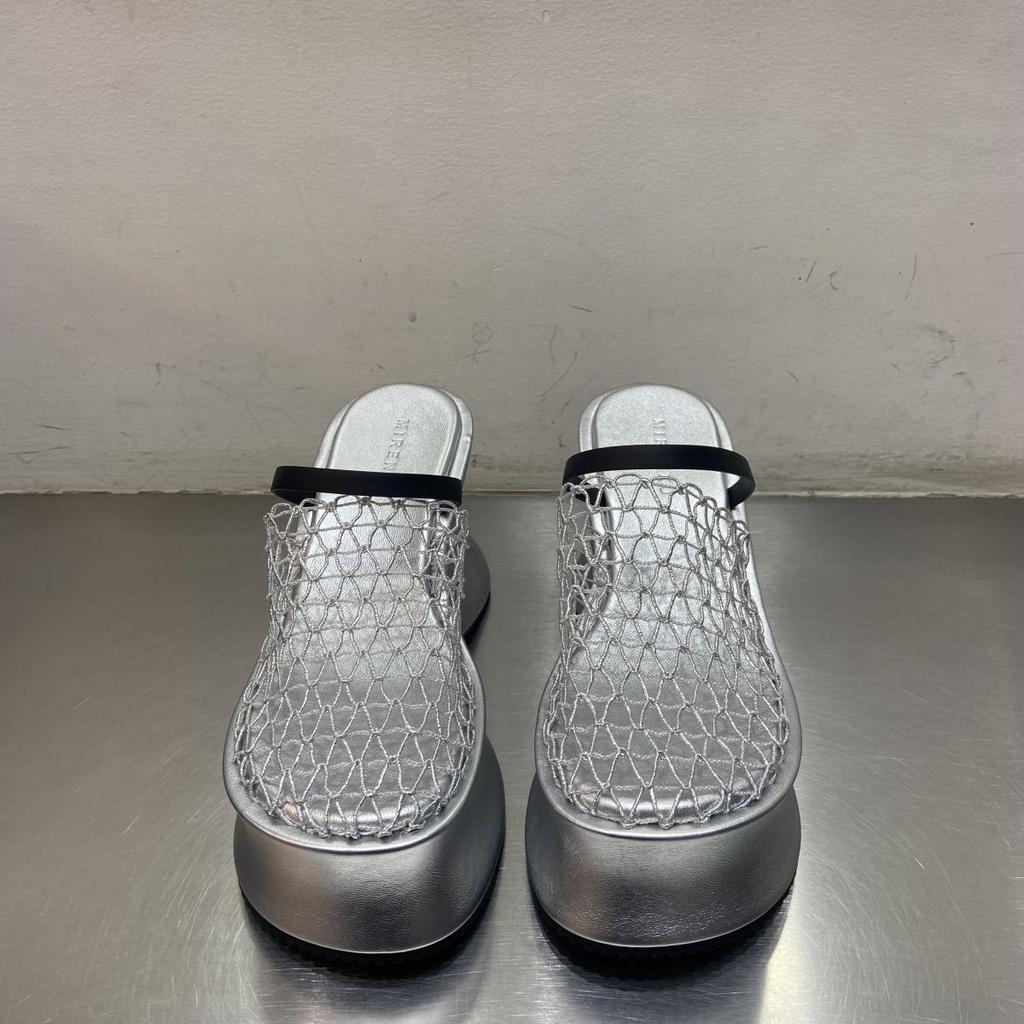 2025 summer new summer design hollow breathable half drag thick bottom heightening muffin slope heel cool slippers women's wear