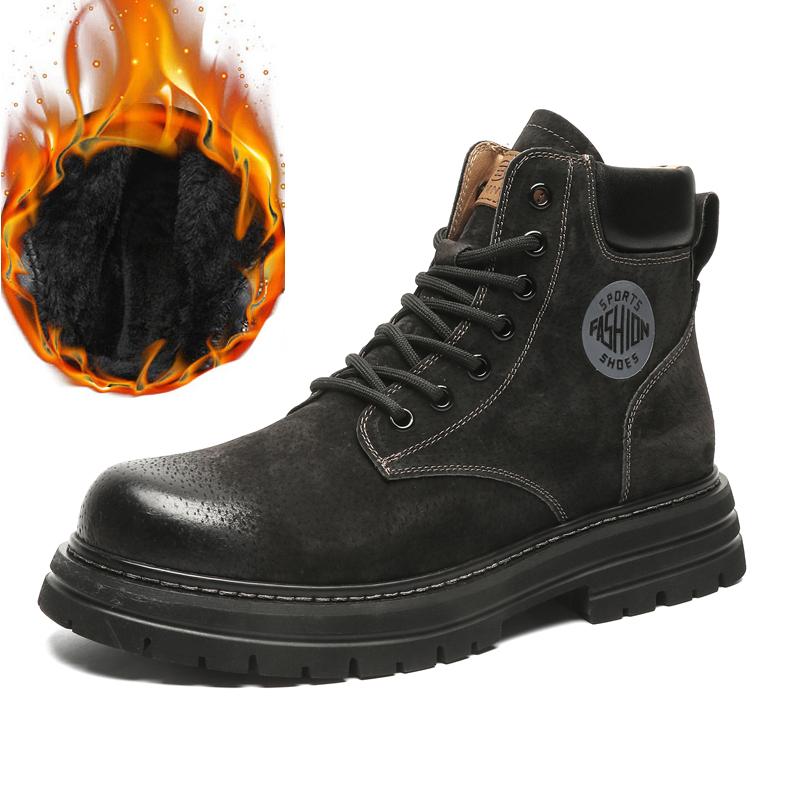 Fashion Men's Retro Boots British Style Work Shoes Autumn Winter Thick Bottom High Top Non Slip Warm Casual Leather Motorcycle Boots