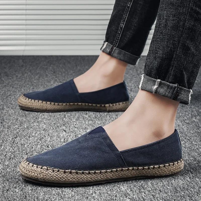 Fashion Men's Flat Canvas Shoes High quality Espadrilles Footwear Hemp Lazy Flats For Men Loafers Driving Shoes
