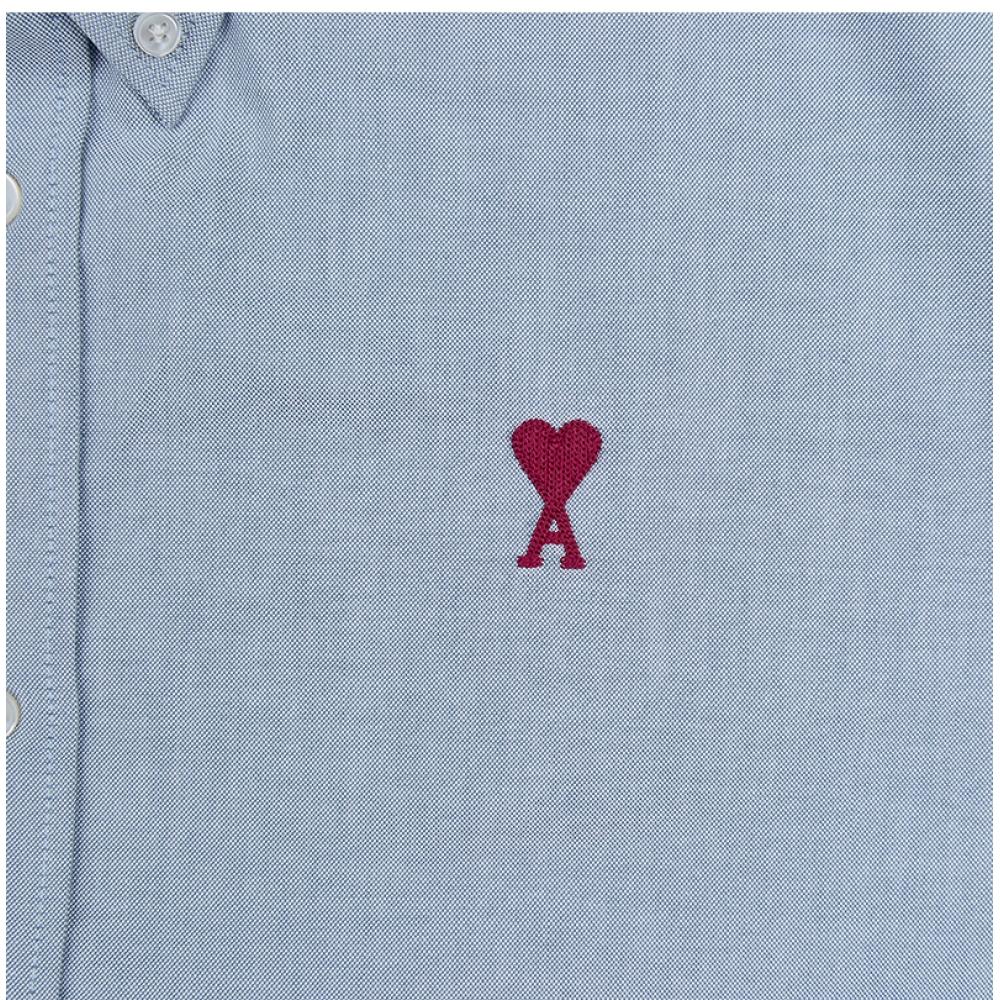 Ami Small Heart Logo Oxford Boxy Fit Short Sleeve Men S Shirt Co0031 4502