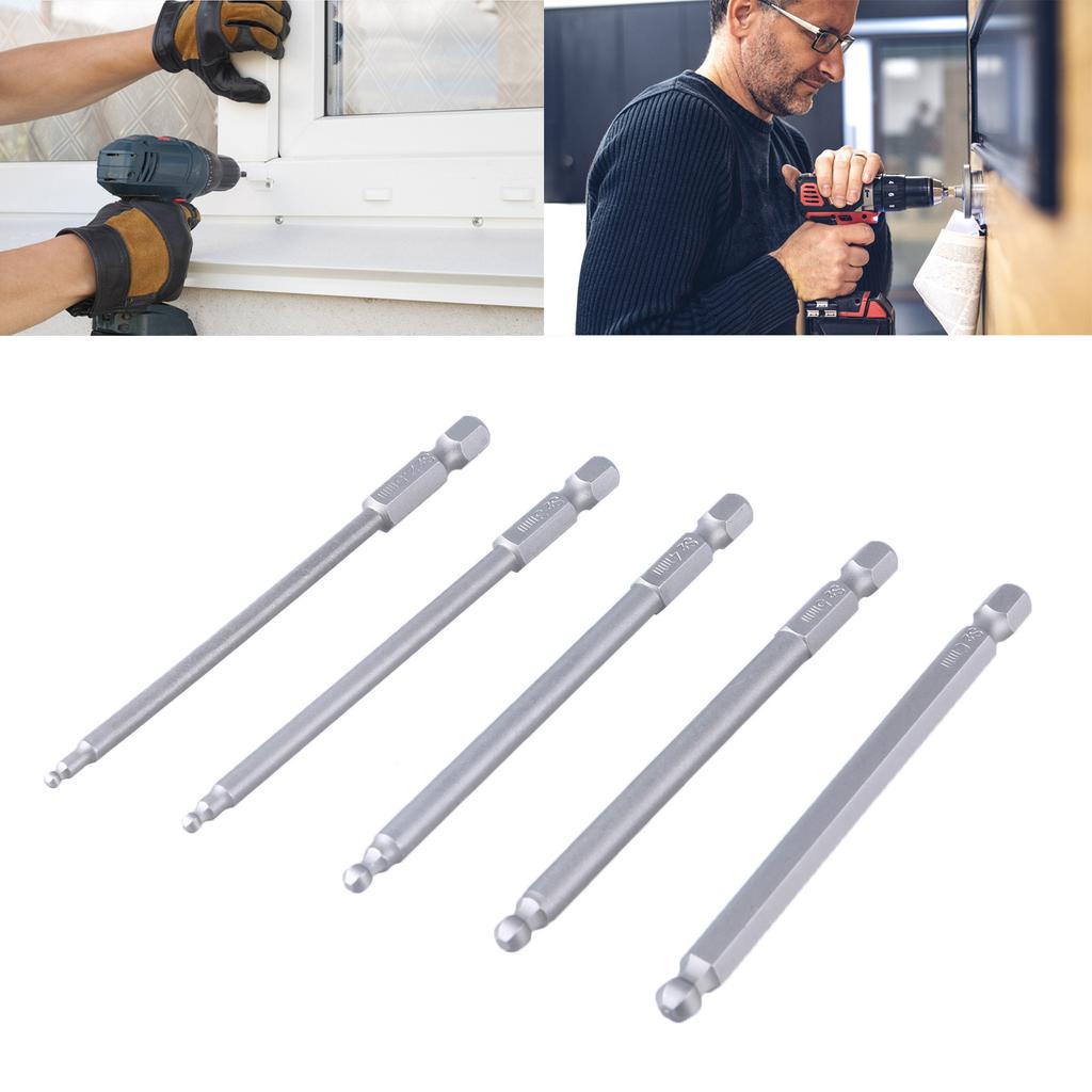 5Pcs Ballhead Hex Screwdriver Bit Set 100mm Long 1/4Inch Magnetic Hex Screwdriver Set Ballhead End Hex Screwdriver