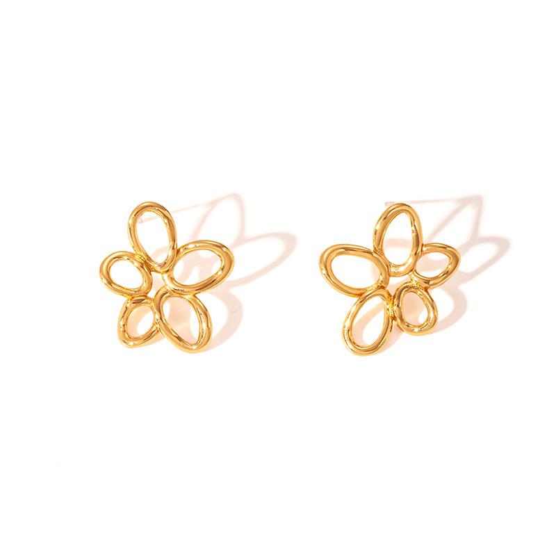 Gold Spiral Floral Stainless Steel Earrings: Elegant Lightweight Design for Women