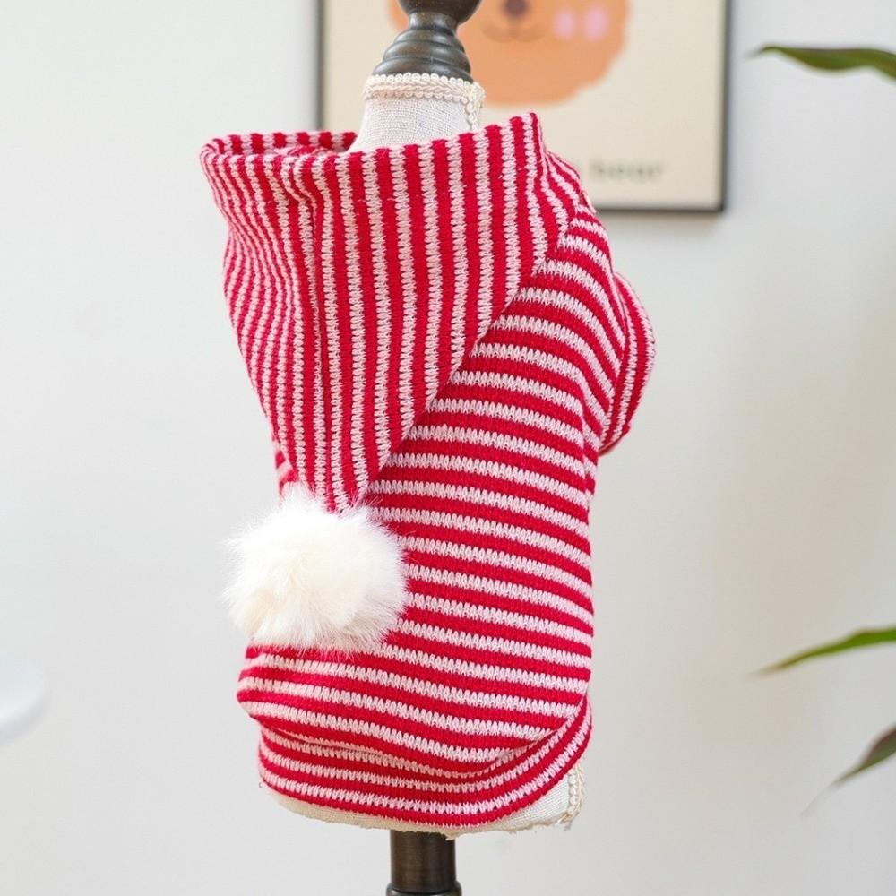 Warm Dog Striped Hooded Hoodie Heart Pattern Comfortable Puppy Sweatshirt with Hat Breathable Cat Sweater Outdoor Walking