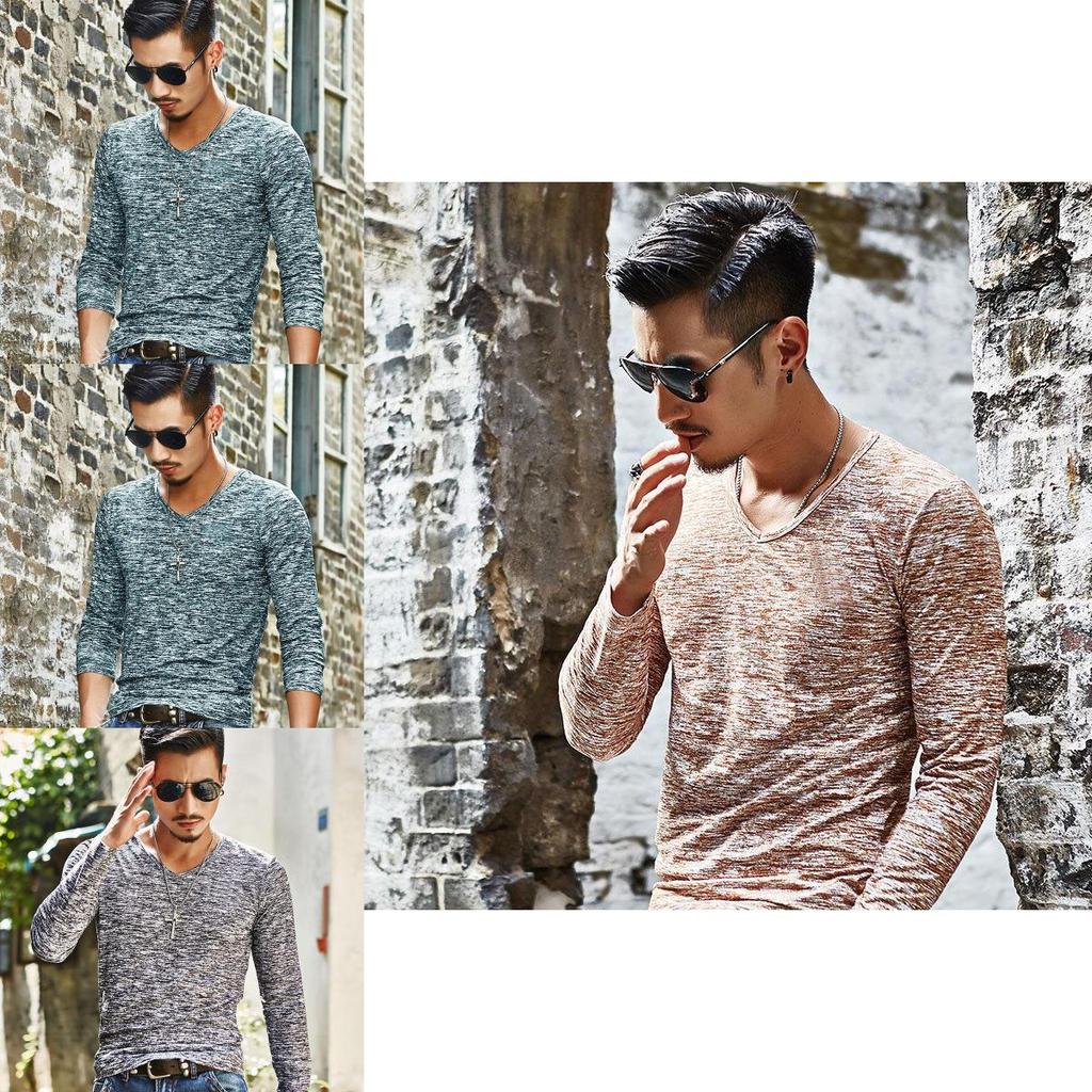 Premium Fashion Men's Muscle Long Sleeve Shirt V-neck Casual Slim Fit Tee For All Occasions