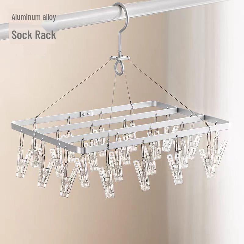 Aluminum Alloy Sock and Underwear Drying Rack with Clips for Balcony Hanging