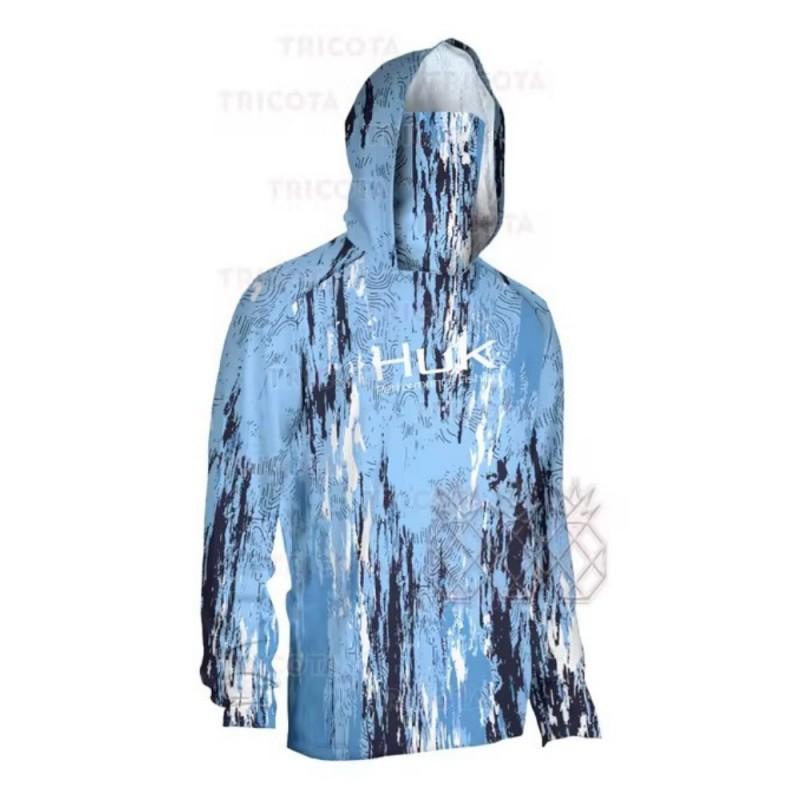 HUK Men's Long-Sleeved Hooded Mask Fishing Clothing Anti-UV Shirts