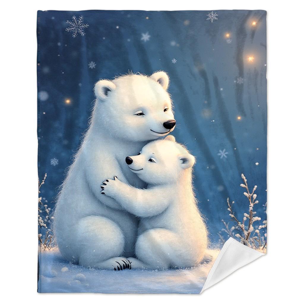 Winter Polar Bears Hugging Pattern Fleece Blanket Snowy Forest Style Soft Warm Throw Interior Decoration Bedding Cover For Home