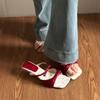Broken Flower Square Head with Skirt Slope Heel One-word Slippers, Women's Summer Wear New Pink Cool Slippers
