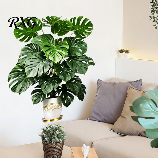 Bathroom Window Privacy Clings Green Plant Wall Stickers, Tropical Monstera Areca Palm Decals, Waterproof Glass Door Decorative Films PVC Leaf Art for