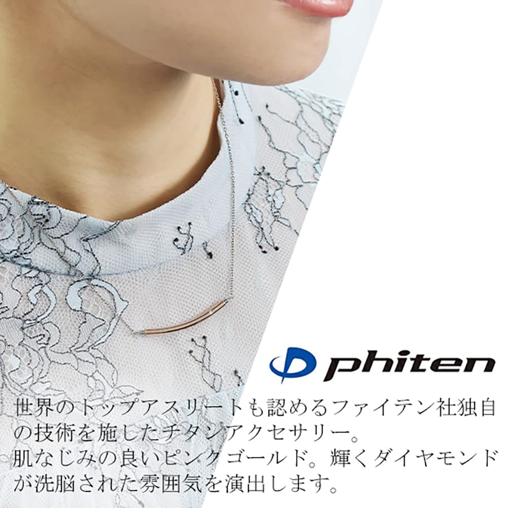 fe-fe×phiten [Special Edition] Titanium Necklace for Women with Diamonds and Round Lines, Ideal for Sports and Health, Hypoallergenic