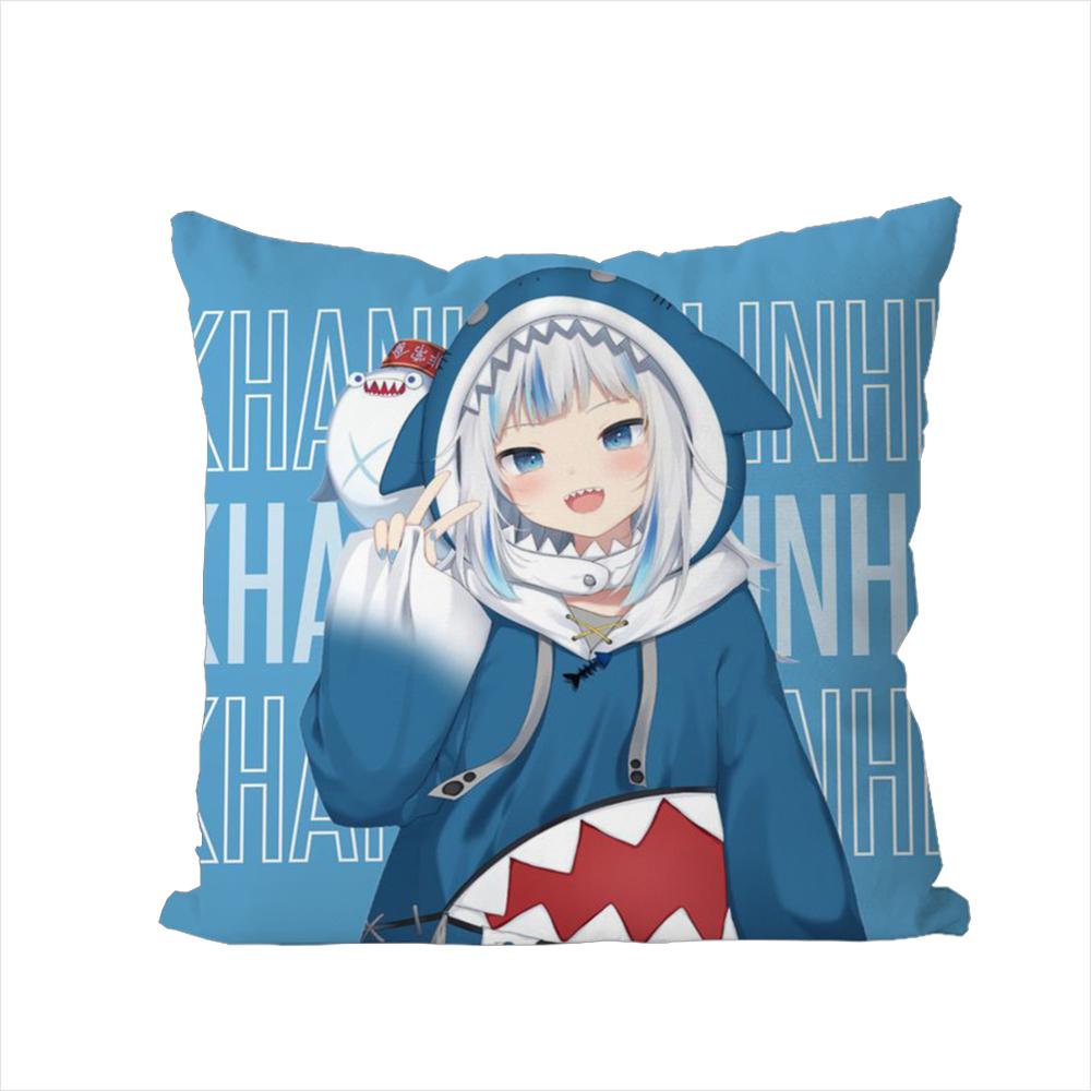 Gawr Gura Pillow Case For Car Sofa Decorative Home Doublesided Print Plush Square Throw Pillow Cushion Cover