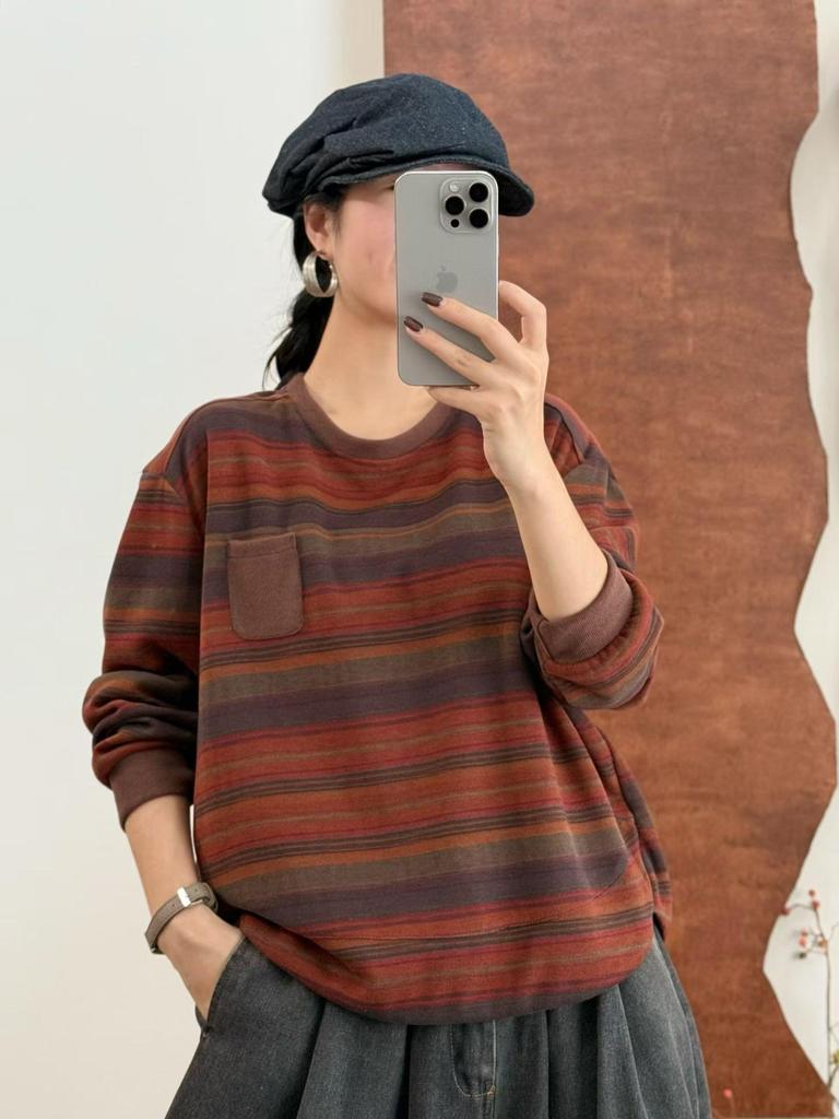 2026 Spring Artistic Printed Round Neck Loose Casual Women's Sweatshirt