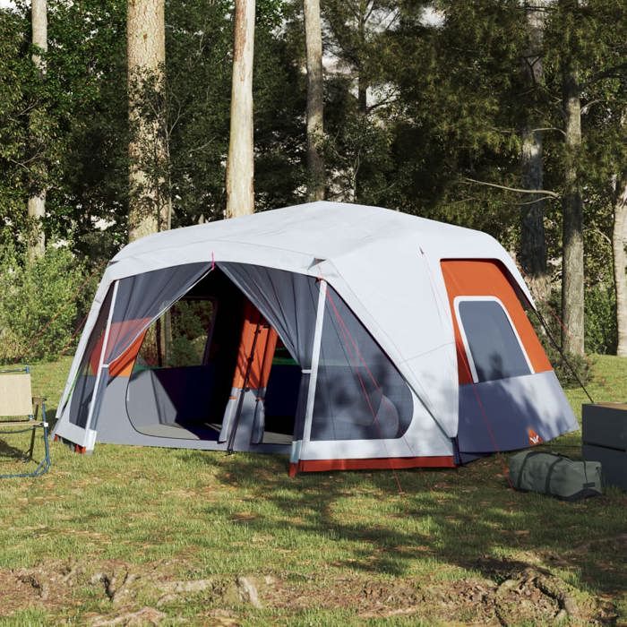 VidaXL Tente Familiale avec LED 10 Personnes, Tente d'Ombrage avec Sac, Auvent Portable avec Parois Latérales Jardin, Gris 94303