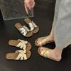 Retro Small Fragrant Flat-bottomed Slippers for Women In Summer, Elegant Open-toed Hollowed-out One-pedal Vacation Beach Cool Slippers for Women