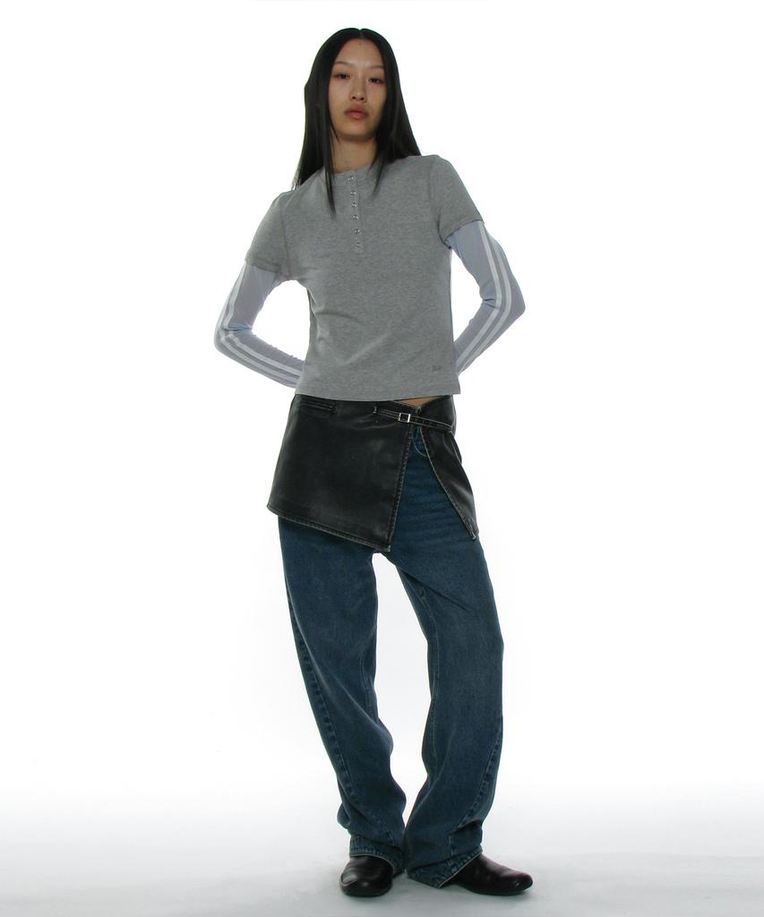 PARTIMENTO WOMEN All-In-One Layered Henley Long Sleeve Tee_Melange