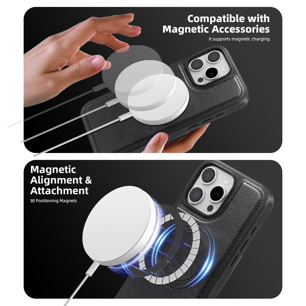 Abnehmbare 2-in-1-Geldbörse mit magnetischem Ständer und Kartenhalter, Leder-Telefonhülle für iPhone 16 Pro Max 15 14 13 Plus Cover