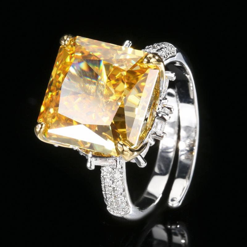 Jewelry Copper Bottom Gold-Plated High Carbon Diamond Ice Flower Square Diamond Copper Inlaid Princess Square Light Luxury Ring Female 12 * 12