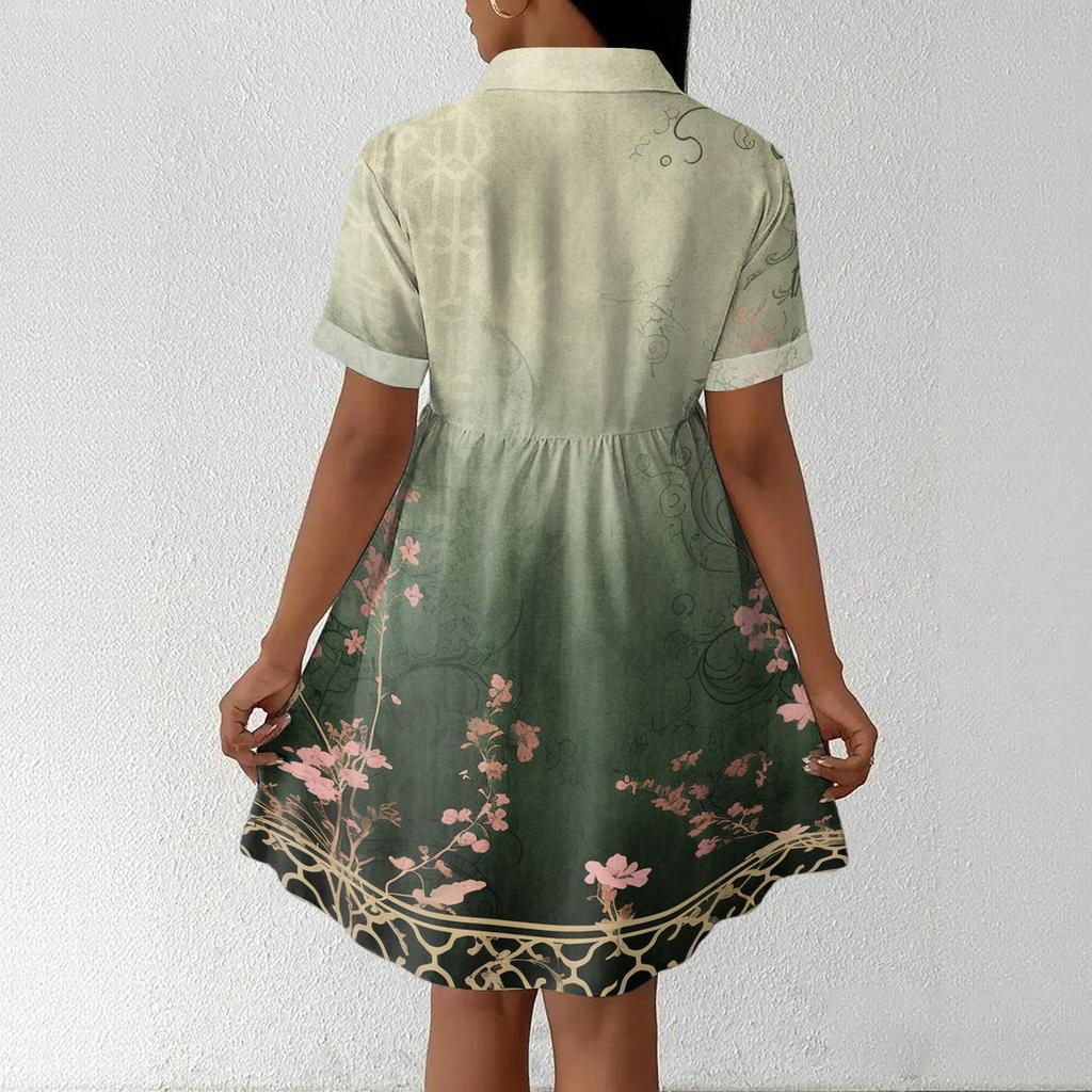 Casual Loose Fit Shirt Dress for Women Button Front Short Sleeve Collared Dress Lightweight Comfortable Summer Dress