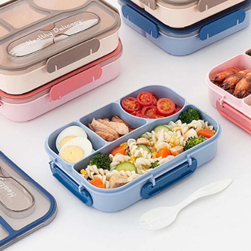 Insulated Bentos Container With 4 Sections 1100ML Microwave Safe Leak Proof Seal Portable Lunch Box For Commuters