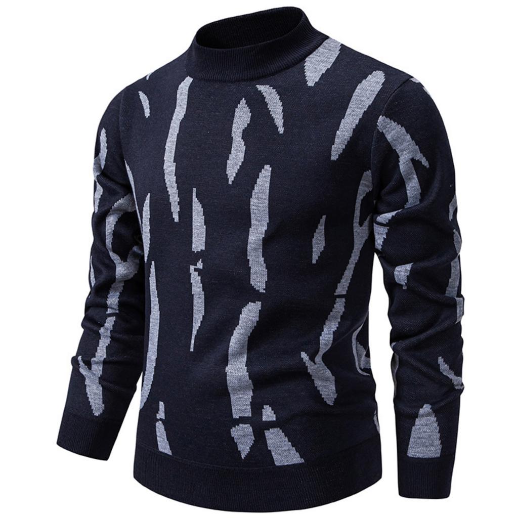 Men's Casual Semi-high Neck Pullover Sweater, Men's Fleece And Thickened Warm Casual Pullover Sweater