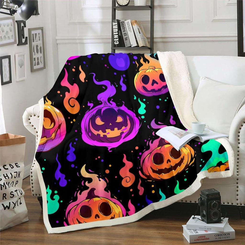 Halloween Ghost Blanket Soft Fleece Throw Pumpkin Spider Web Design Home Decor Party Gift Kids Room