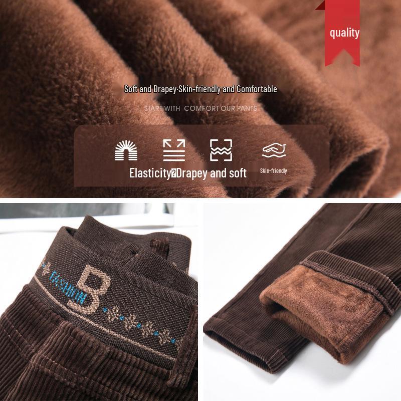 Warm Women's Corduroy Straight-Leg Pants - Winter 2023: Plus Velvet, Thickened, Ideal for Middle-Aged and Elderly Mothers