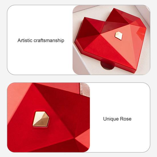 Heart Shaped Ring Gift Box with Soft Flannel Lining Polished Texture Automatic Opening Artistic Engagement Box Romantic Jewelry Storage Box