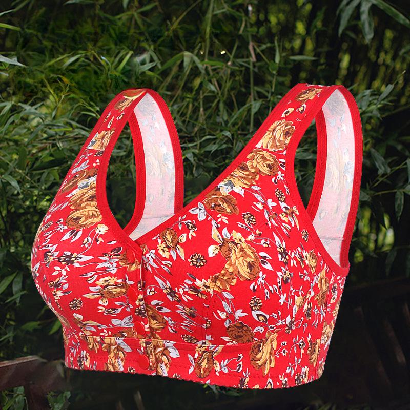 Tryckt Underkläder med Framknäppning för Kvinnors Väststil Medelålders och Äldre BH Stor Storlek Utan Stålbygel Underkläder för Kvinnor