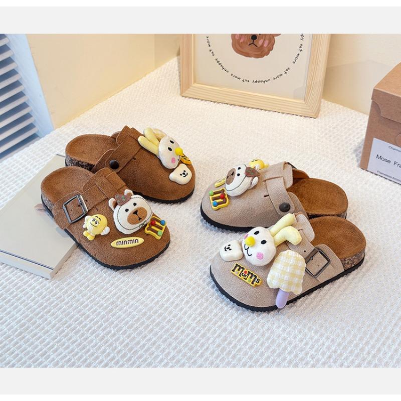 Cute Bear Plush Closed Toe Slip On Half Slippers Unisex Kids Outdoor