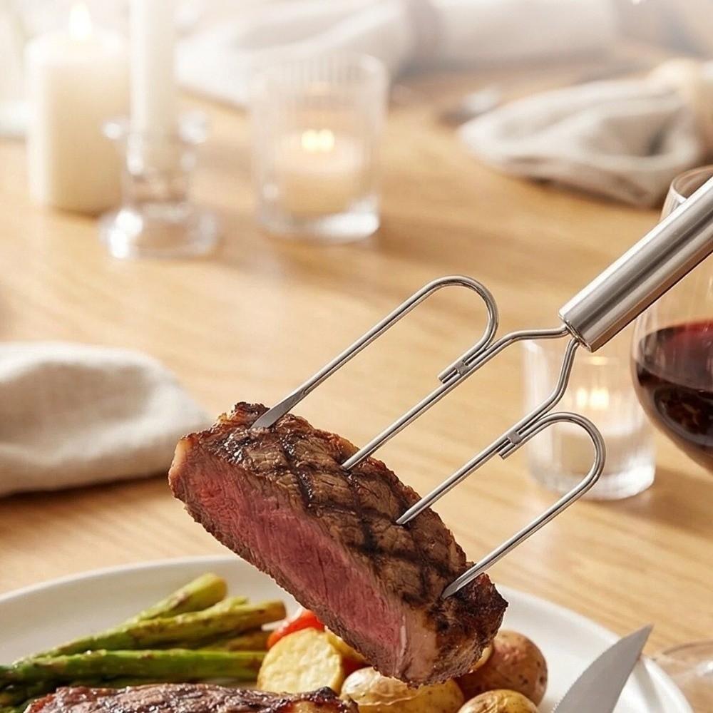 Vier-Zinken Steakgabel Edelstahl BBQ Grillgabel BBQ Besteck Barbecue Gabel Camping