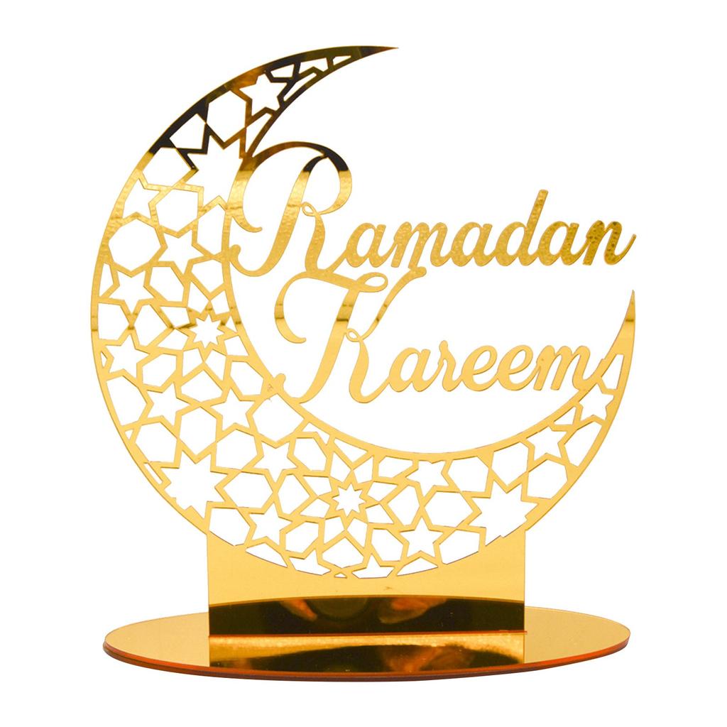 Gold Eid Mubarak Acrylic Ornament Ramadan Kareem Decoration Moon Star Lamp Craft for Home Islamic Muslim Party Supplies