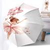 Pink Flower Balloon Ballet Girl Automatic Opening/Closing Umbrella - Portable Three-Fold Design with Iron Frame for Outdoor Use, Perfect Gif