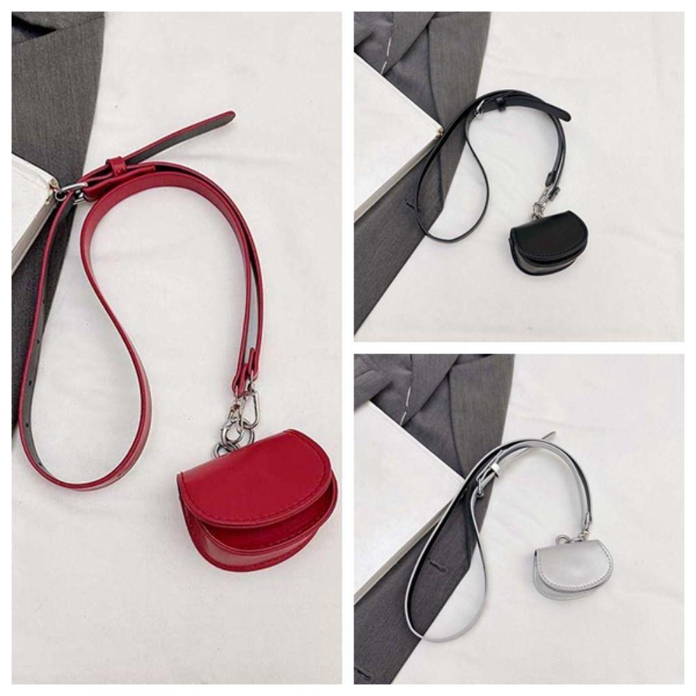 Earphone Pouch Detachable Hanging Neck Bag 2 In 1 Flap Waist Belt with Bag Solid Color Anti-splash Water Leather Coin Purse Work