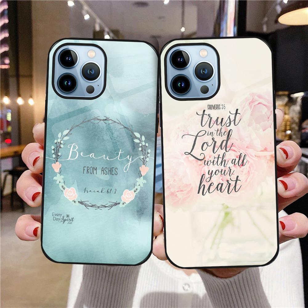 Pouzdro s květinovým textovým štítkem pro iPhone 14 13 11 12 Pro Max Mini Xs Xr X 7 8 6s Plus Se 2022 Ochranné tvrzené sklo Zadní kryt