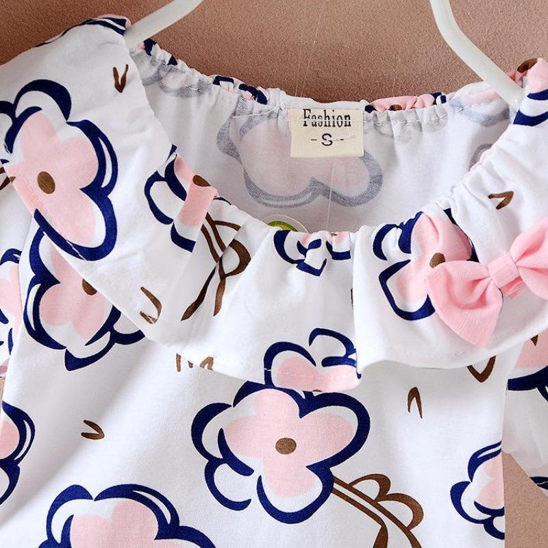 Summer New Girls Short Sleeve Shorts Flowers Two-piece Baby Sweet Suit