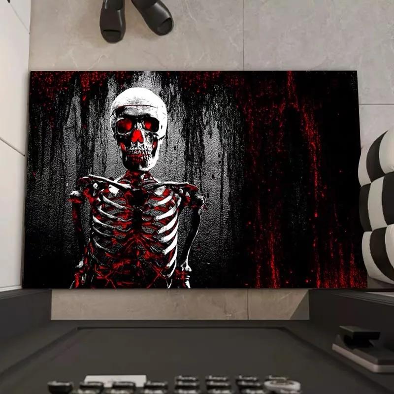 Halloween 3D Horror Skeleton Pumpkin Illusion Doormat Non-Slip Decorative Floor Mat Indoor Outdoor Scary Halloween Home Decor
