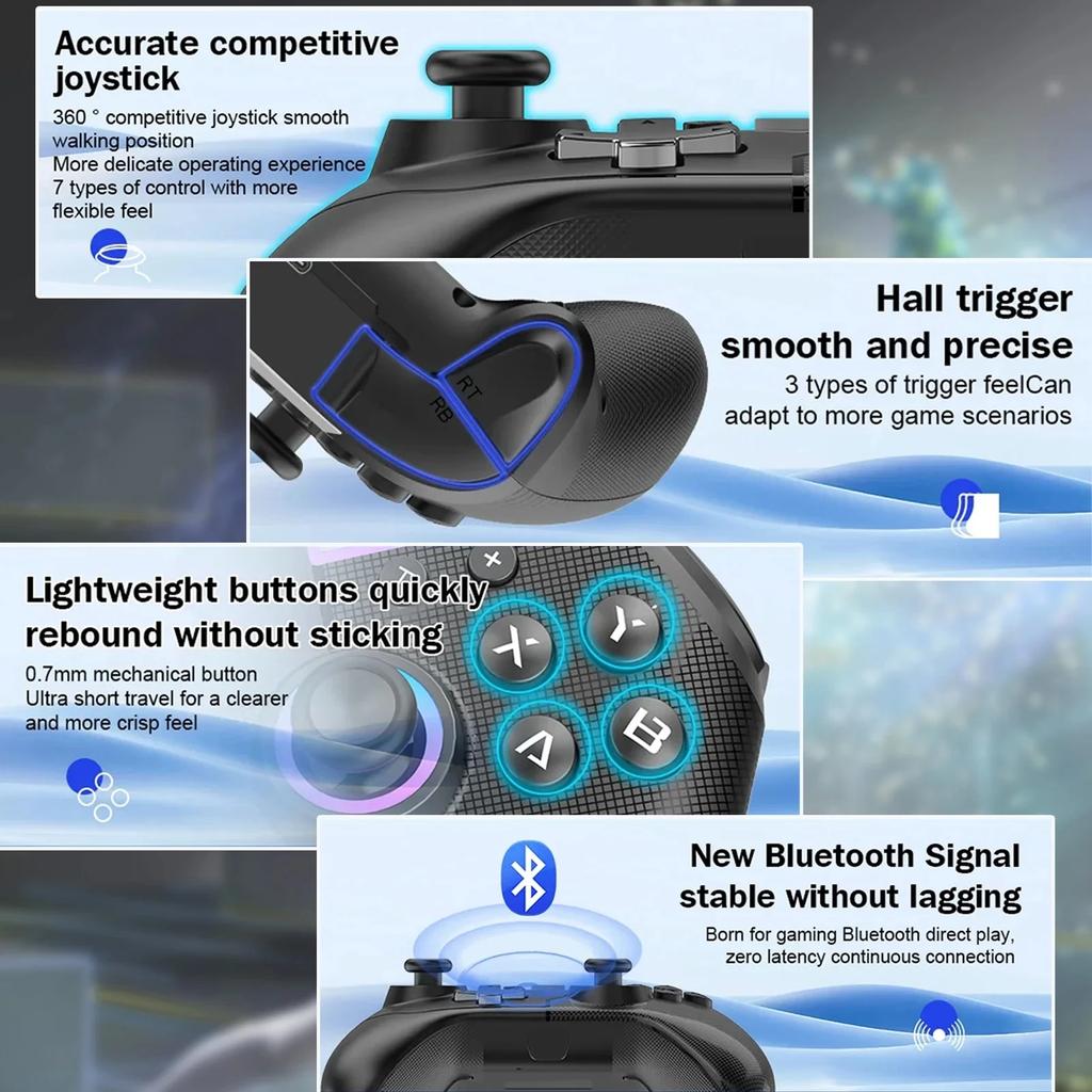 Wireless PC Gaming Controller, with Rgb Led Light Compatible for Nintendo Switch/Mobile Phone/Android Gamepad Joystick