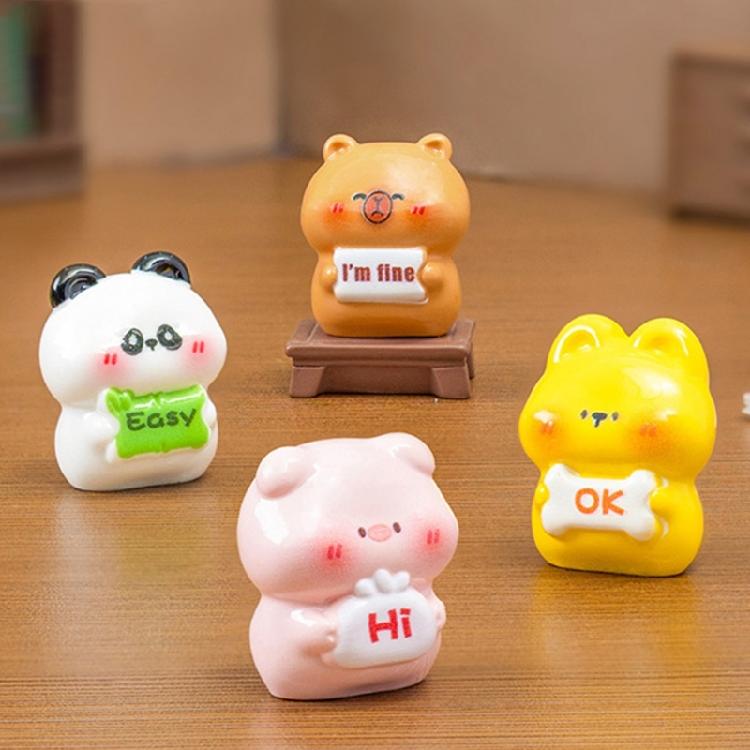 Collection Of 4 Funny Cartoon Animal Figurines With Emotional Signs For Enhancing Kids Room And Office Desktop Decors