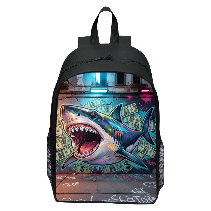 Shark Underwater World Eagle Print Backpack for Kids, Cartoon Double Shoulder School Bag, Lightweight Casual Daypack
