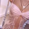 Halter 2023 Summer Lace Pleated Crop Top