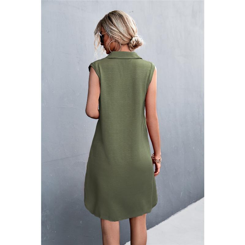 DAFIFY Moda Feminina Verão Primavera Cor Sólida Estampa Sem Mangas Gola POLO Cintura Solta Vestidos Casuais